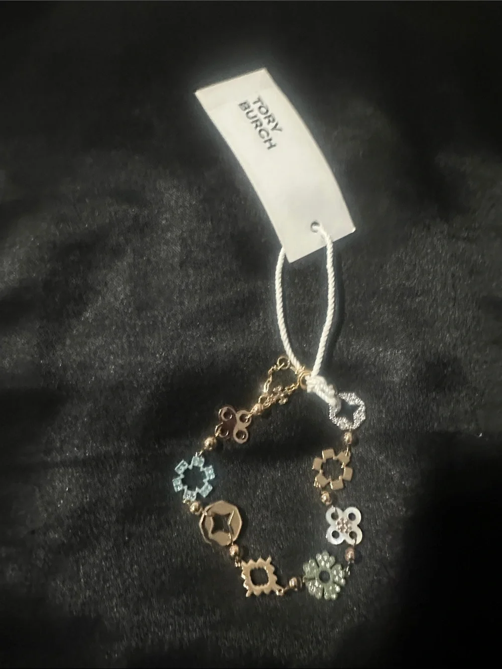 Tory Burch Gold-Tone Bracelet with Pastel Green, Pale Blue & White Accents